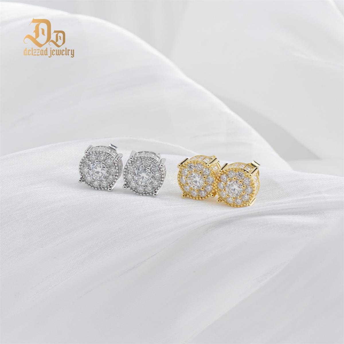 S925 VVS Synthetic Moissanite Royal Halo Iced Out Earrings Stud Unisex Earrings