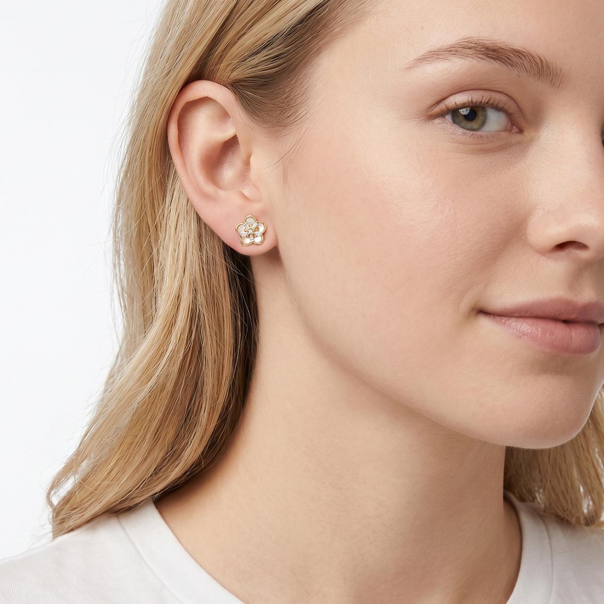 Delzzad The Bloom Sonata Set Flower Stud Earrings Blossom Necklace Flower Bracelet Zirconia Jewelry Set Copper