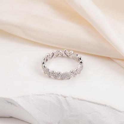 Delzzad Heart Eternity Band Ring Synthetic Moissanite Ring Jewelry S925 Perfect Birthday Engagement Wedding Anniversary Christmas Gift