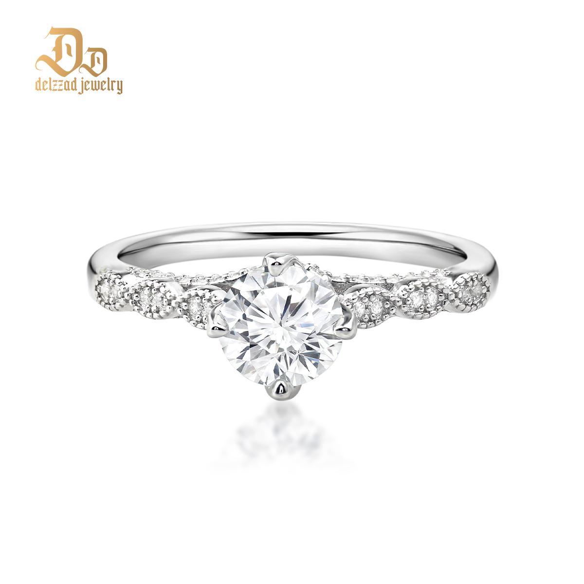Delzzad 1ct Round Synthetic Moissanite Pierced Band Ring S925 Ring Jewelry Perfect Birthday Dating Wedding Anniversary Gift