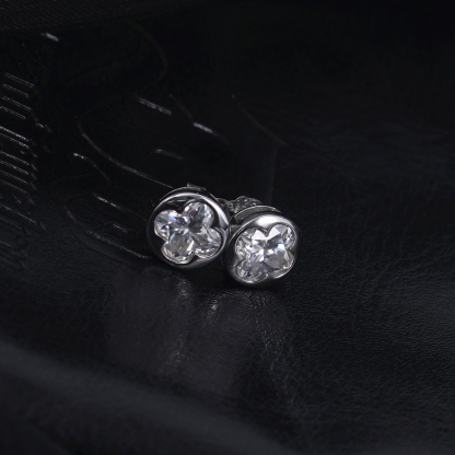 Delzzad Four-Leaf Clover Stud Earrings Lab-Created Moissanite Stud Earring S925 Sterling Silver Moissanite Jewelry Perfect Gift for Men Women Wedding Set