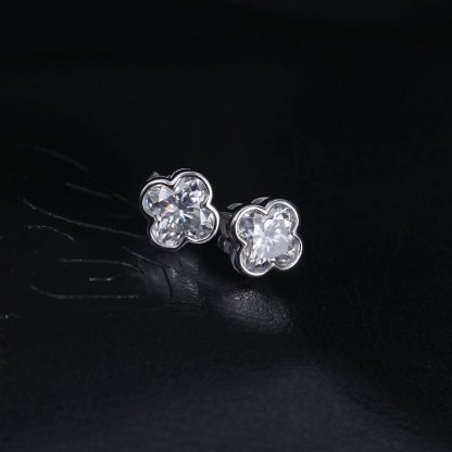 Delzzad Exquisite Cluster Clover Cut Earrings Lab-Created Moissanite Stud Earring S925 Sterling Silver Moissanite Jewelry Engagement Wedding Anniversary Perfect Gifts