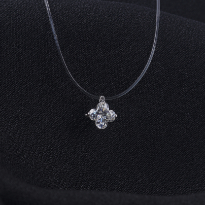 Delzzad 1ct Charming Clover Cut Pendant Necklace Fishing Line Chain Lab-Created Moissanite Necklace S925 Sterling Silver Moissanite Jewelry Engagement Wedding Anniversary Perfect Gifts