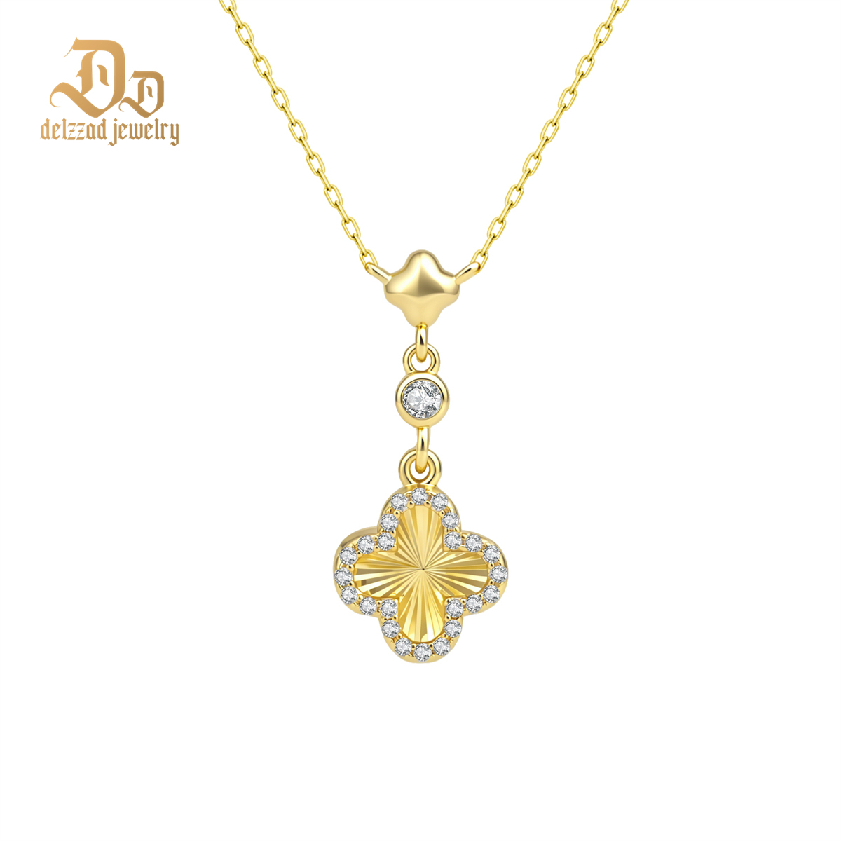 【Aura of Solis】Delzzad Halo Clover Necklace Four-Leaf Dangle Earrings VVS Synthetic Moissanite Pendant Earrings Jewelry Set Copper Chain