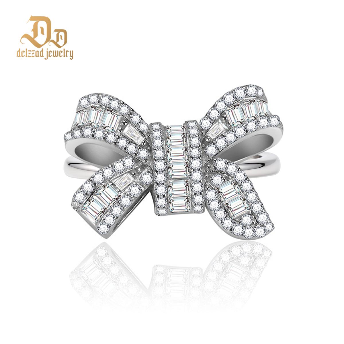 0.8ct Midnight Coquille Ring Luxury Bow Ring Baguette Cut Engagement Ring Ribbon Design VVS Synthetic Moissanite Ring S925 Band