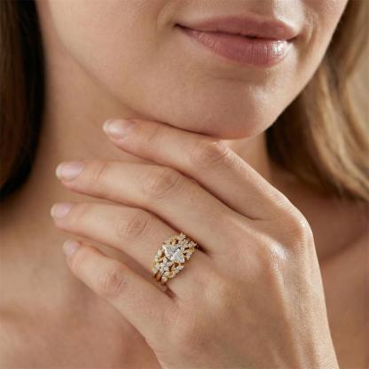 1.6ct Forest Hymn Ring Vintage Moss Agate Band Stackable Ring Cluster Bridal Ring Set VVS Synthetic Moissanite Ring S925 Band