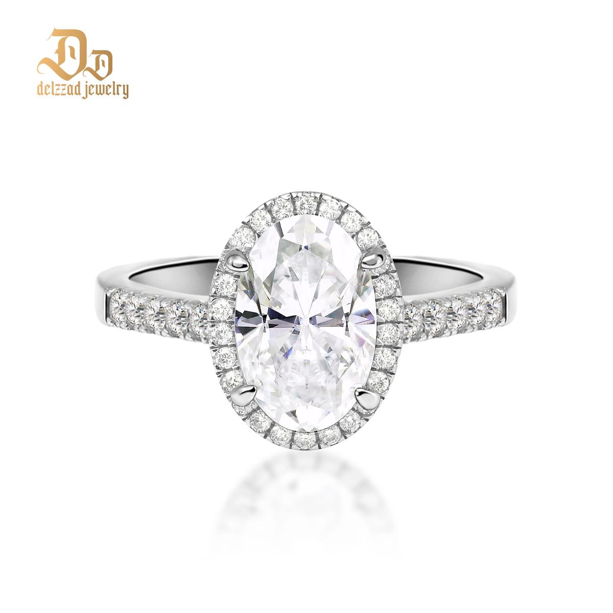 Delzzad 3ct Oval Synthetic Moissanite Promise Halo Wedding Ring In 925 Sterling Silver