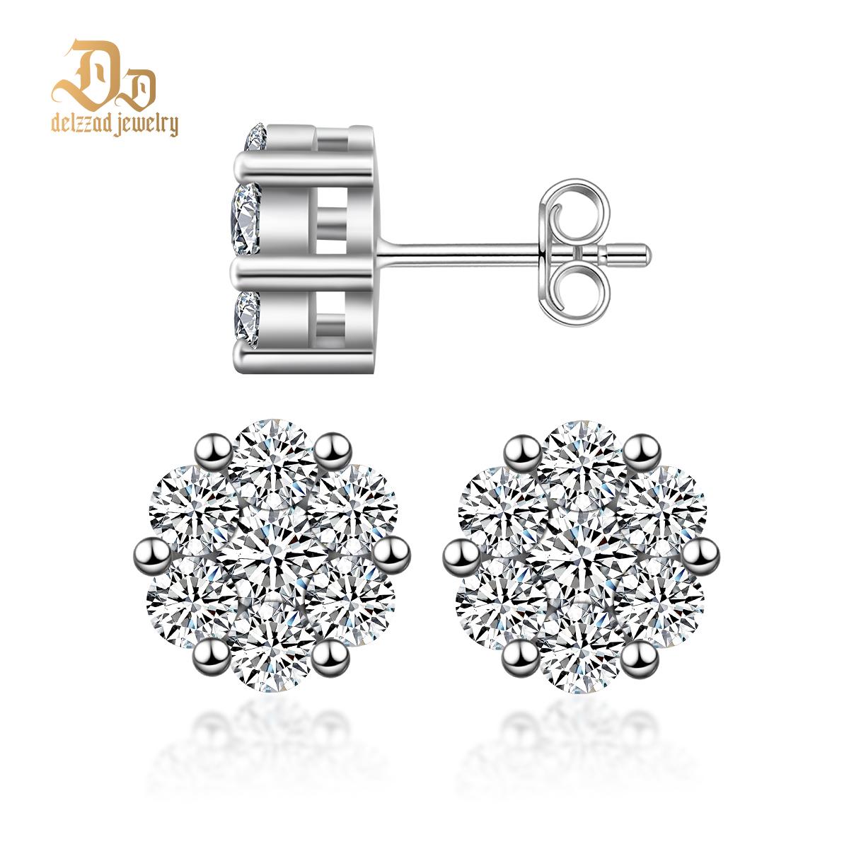 Round Bling Cluster Earrings D Color Synthetic Moissanite S925 Stud Unisex Earrings