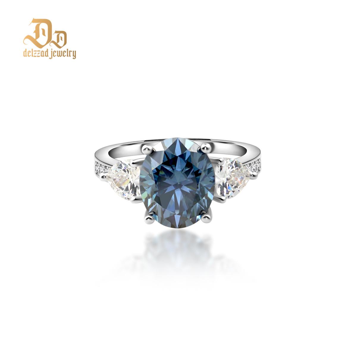 Delzzad 5ct Oval Synthetic Moissanite Three Stones Ring In 925 Sterling Silver