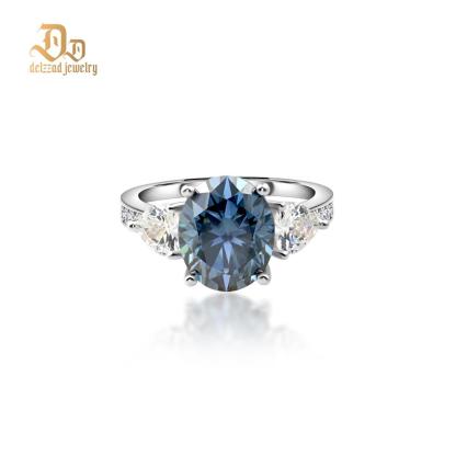 Delzzad 5ct Oval Synthetic Moissanite Three Stones Ring In 925 Sterling Silver