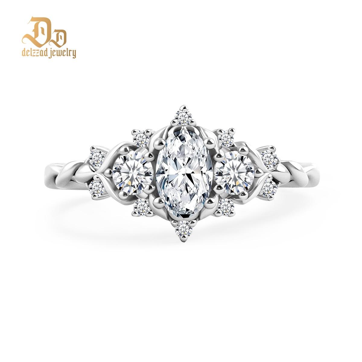 0.7ct Vintage Cluster Oval Cut Engagement S925 Ring Band VVS Synthetic Moissanite Ring