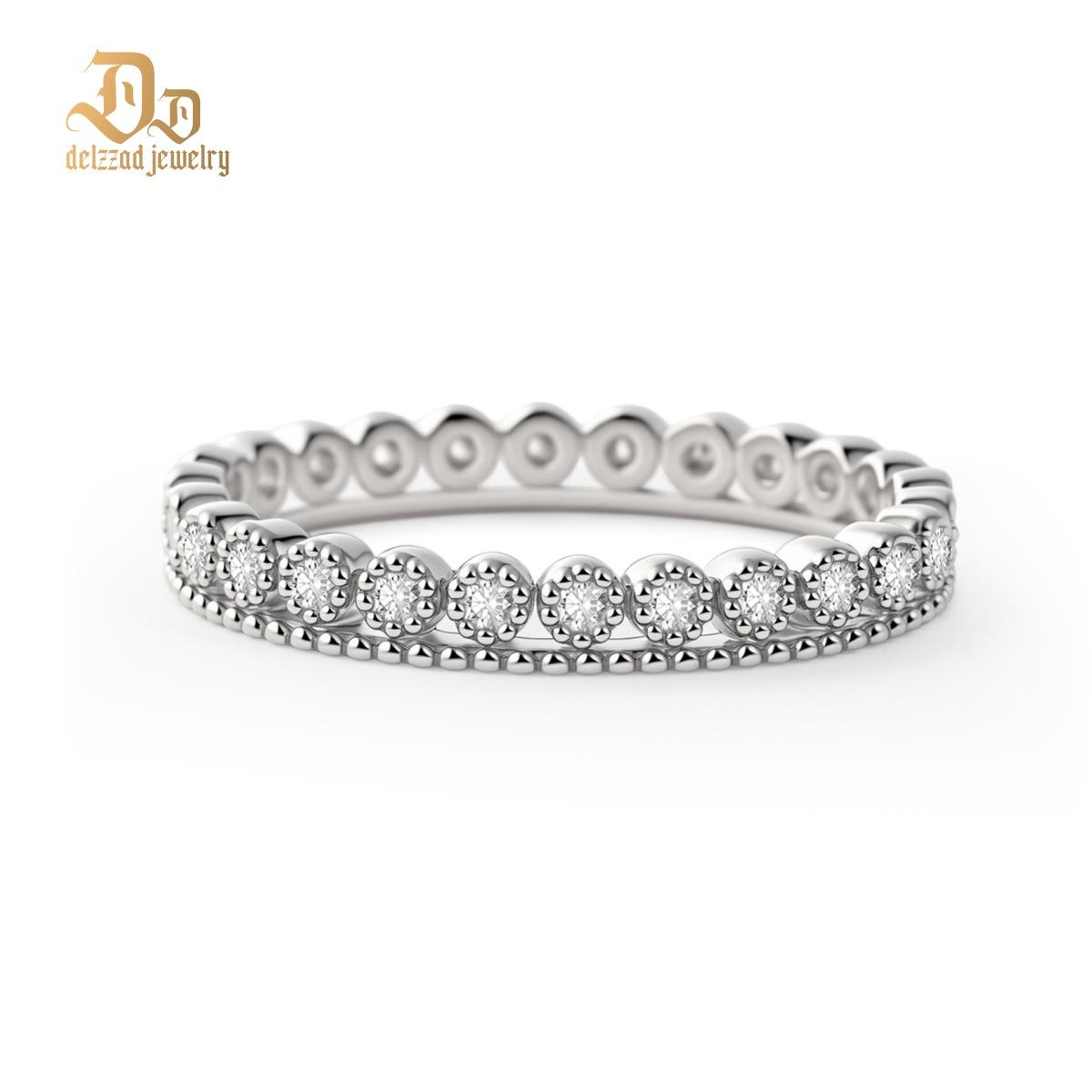 Morning Dewdrop Copper Ring Vintage Double Row Eternity Wedding Band Ring VVS Synthetic Moissanite Ring Jewelry