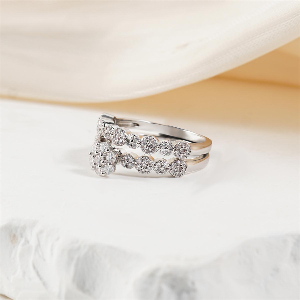 0.7ct Petal Bloom Stack Ring Flower Engagement Wedding Ring Set Stackable Set VVS Synthetic Moissanite Ring Copper Band