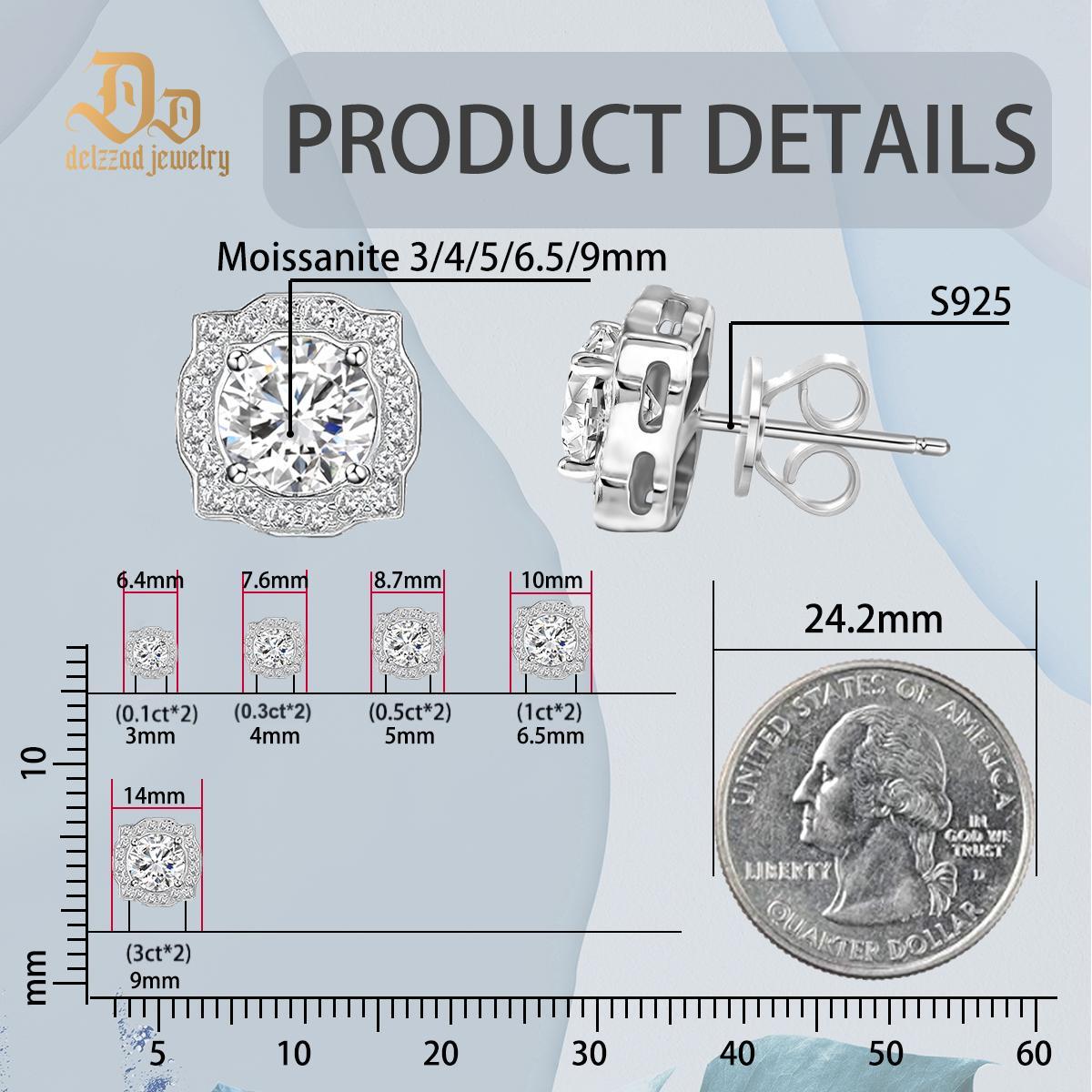 S925 Round Synthetic Moissanite Luxury Stud Earrings Mother's Day Gift For Men Women