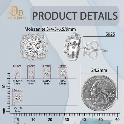 S925 Round Synthetic Moissanite Luxury Stud Earrings Mother's Day Gift For Men Women