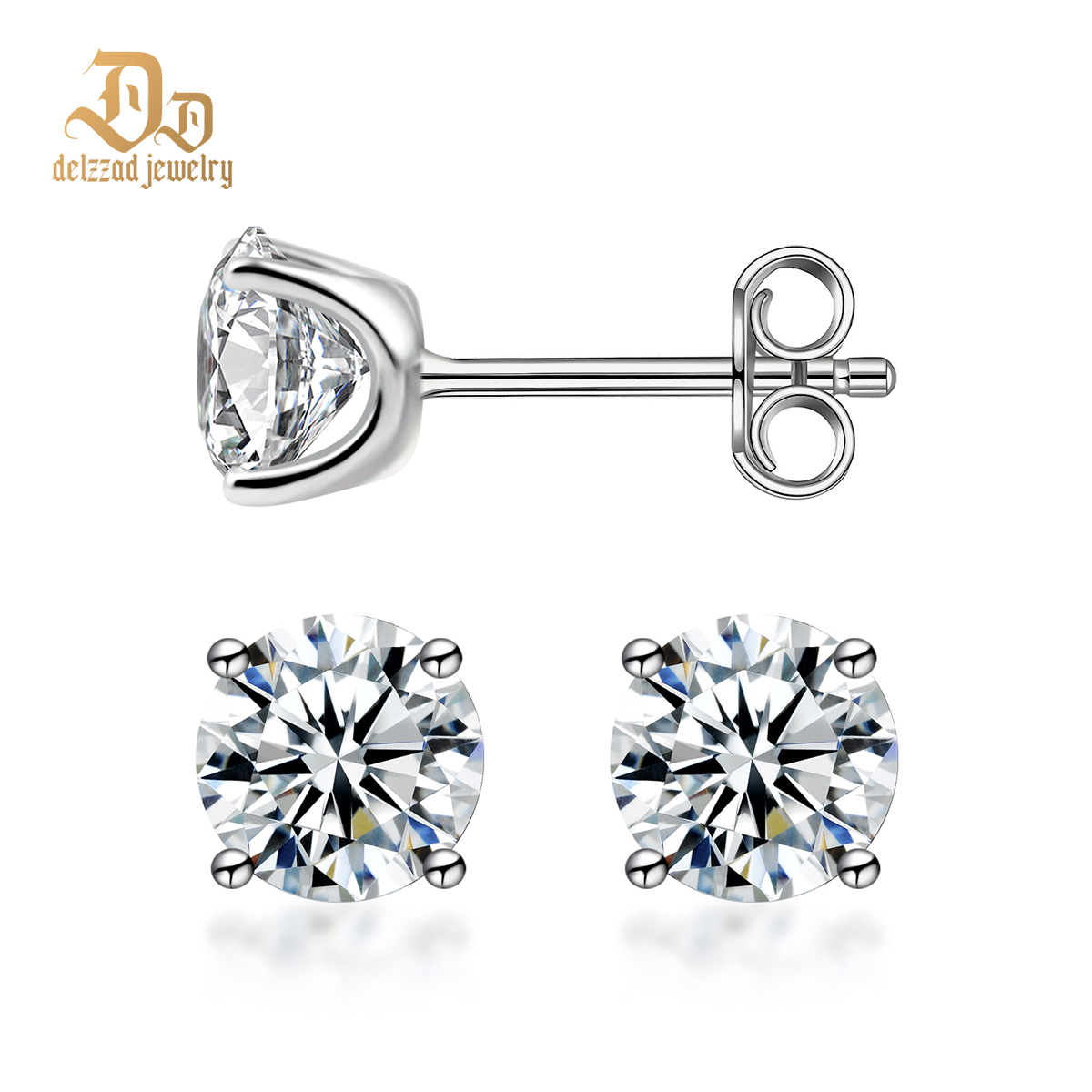 Solitaire Four Prong Earrings Screw Back Stud D-Color Moissanite & S925