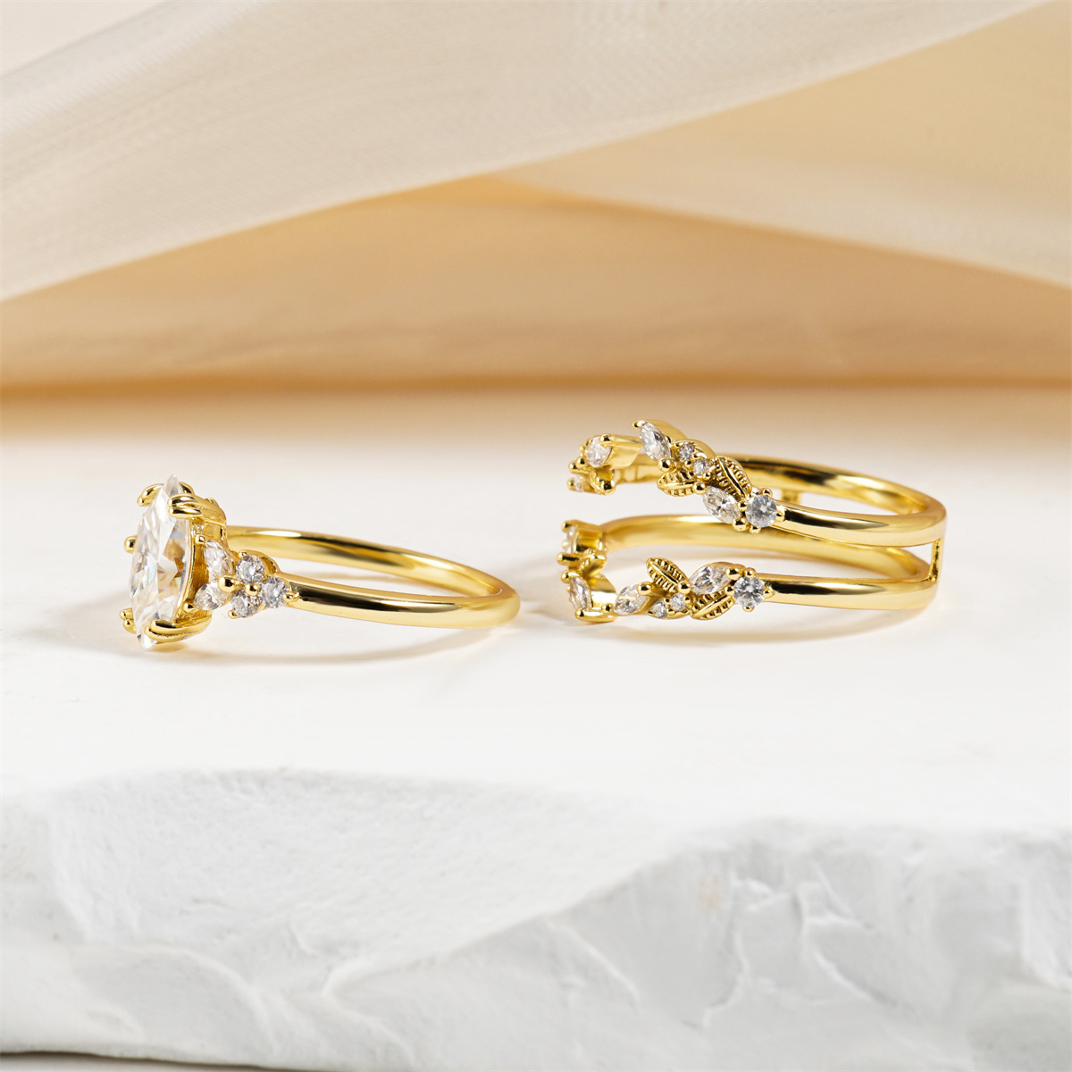 1.6ct Forest Hymn Ring Vintage Moss Agate Band Stackable Ring Cluster Bridal Ring Set VVS Synthetic Moissanite Ring S925 Band