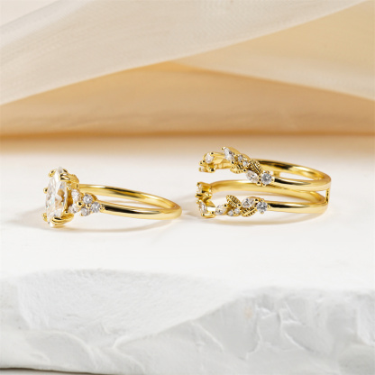 1.6ct Forest Hymn Ring Vintage Moss Agate Band Stackable Ring Cluster Bridal Ring Set VVS Synthetic Moissanite Ring S925 Band