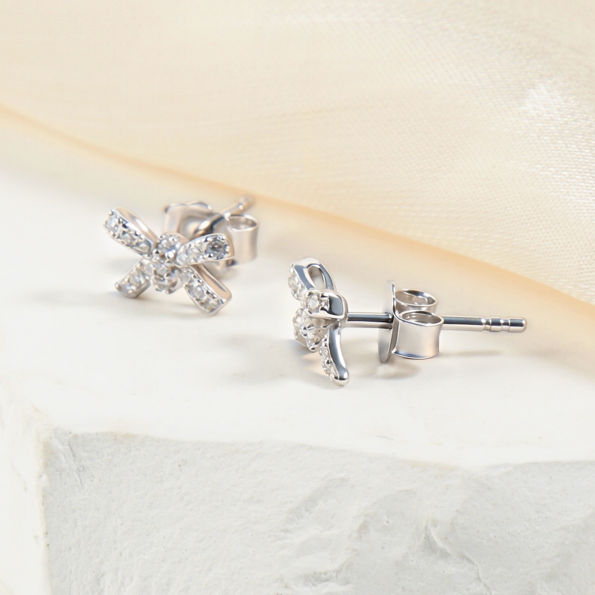 Bow Stud Earrings Bow-knot Earrings Synthetic Moissanite S925 Stud Earrings