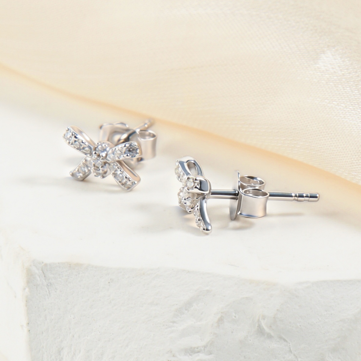 Bow Stud Earrings Bow-knot Earrings Synthetic Moissanite S925 Stud Earrings