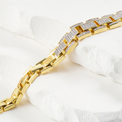 1ct Sunlit Bricks Bracelet Bangle Golden Link Bracelet Synthetic Moissanite Bracelet Jewelry Copper Chain