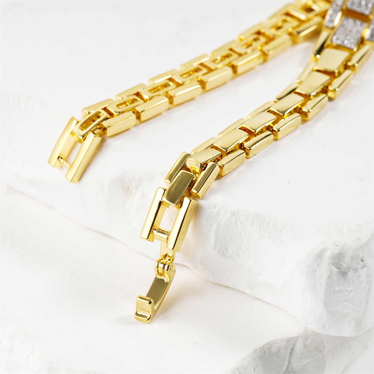 1ct Sunlit Bricks Bracelet Bangle Golden Link Bracelet Synthetic Moissanite Bracelet Jewelry Copper Chain