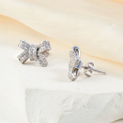 Bow Stud Earrings Bow-knot Earrings Synthetic Moissanite S925 Stud Earrings