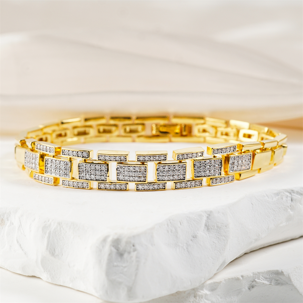 1ct Sunlit Bricks Bracelet Bangle Golden Link Bracelet Synthetic Moissanite Bracelet Jewelry Copper Chain