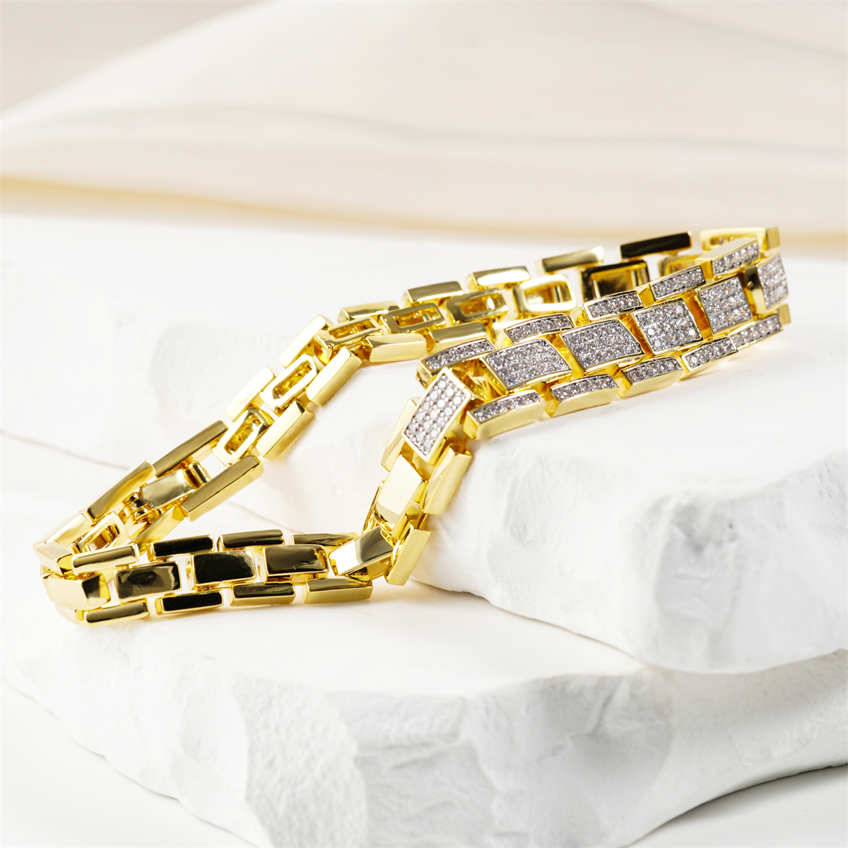 1ct Sunlit Bricks Bracelet Bangle Golden Link Bracelet Synthetic Moissanite Bracelet Jewelry Copper Chain