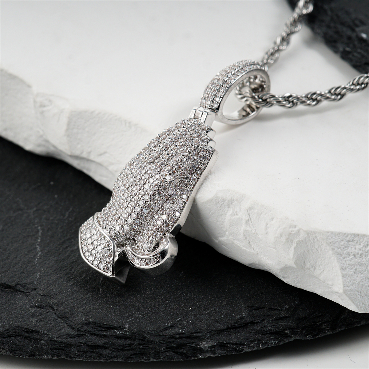 2.5ct Echo of Heaven Starlit Prayer Pendant Praying Hands Pendant Necklace Jewelry Copper