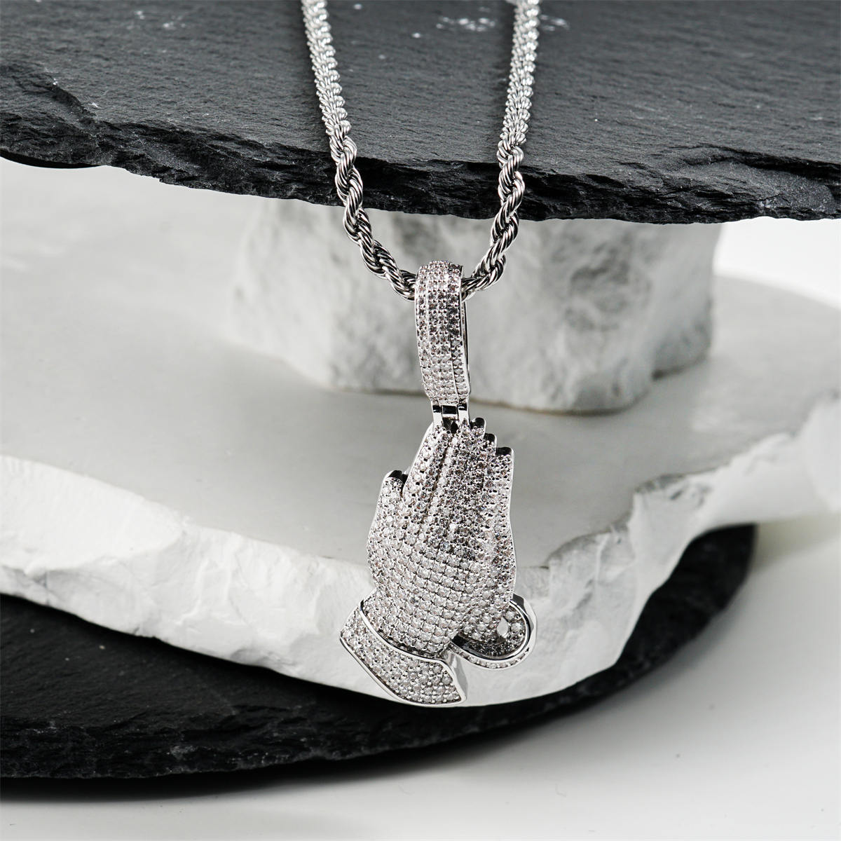 2.5ct Echo of Heaven Starlit Prayer Pendant Praying Hands Pendant Necklace Jewelry Copper