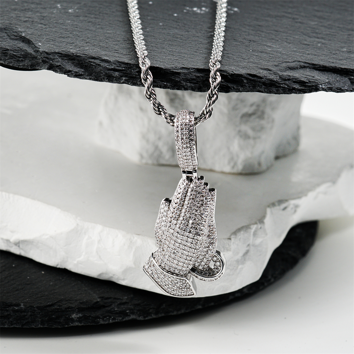 2.5ct Echo of Heaven Starlit Prayer Pendant Praying Hands Pendant Necklace Jewelry Copper