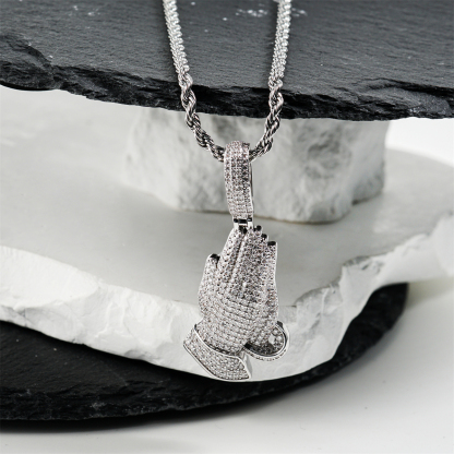 2.5ct Echo of Heaven Starlit Prayer Pendant Praying Hands Pendant Necklace Jewelry Copper