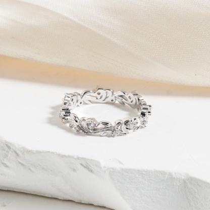 Golden Vine Eternity Ring Floral Band Engagement Ring Synthetic Moissanite Band Ring Jewelry S925 Band