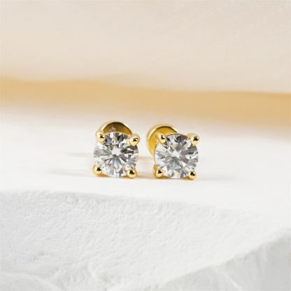 Parallel Dream Solitaire Four-Prong Stud Earrings Flat Back Earrings Screw-on Synthetic Moissanite Earrings Jewelry S925 Sterling Silver Studs