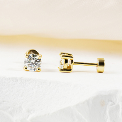 Parallel Dream Solitaire Four-Prong Stud Earrings Flat Back Earrings Screw-on Synthetic Moissanite Earrings Jewelry S925 Sterling Silver Studs