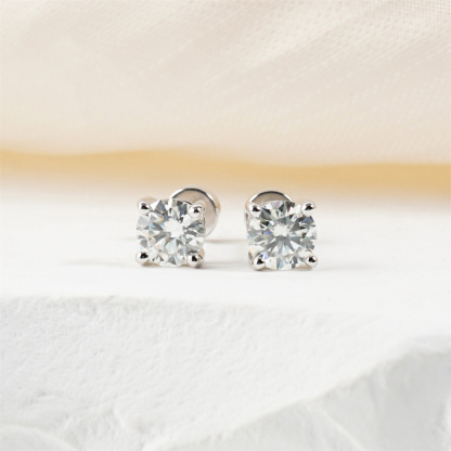 Parallel Dream Solitaire Four-Prong Stud Earrings Flat Back Earrings Screw-on Synthetic Moissanite Earrings Jewelry S925 Sterling Silver Studs