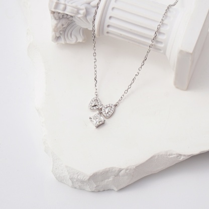 Bowknot Necklace Asscher Square Chain VVS Synthetic Moissanite S925 Chain