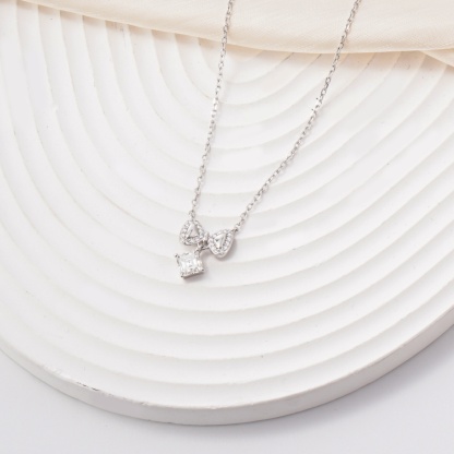 Bowknot Necklace Asscher Square Chain VVS Synthetic Moissanite S925 Chain