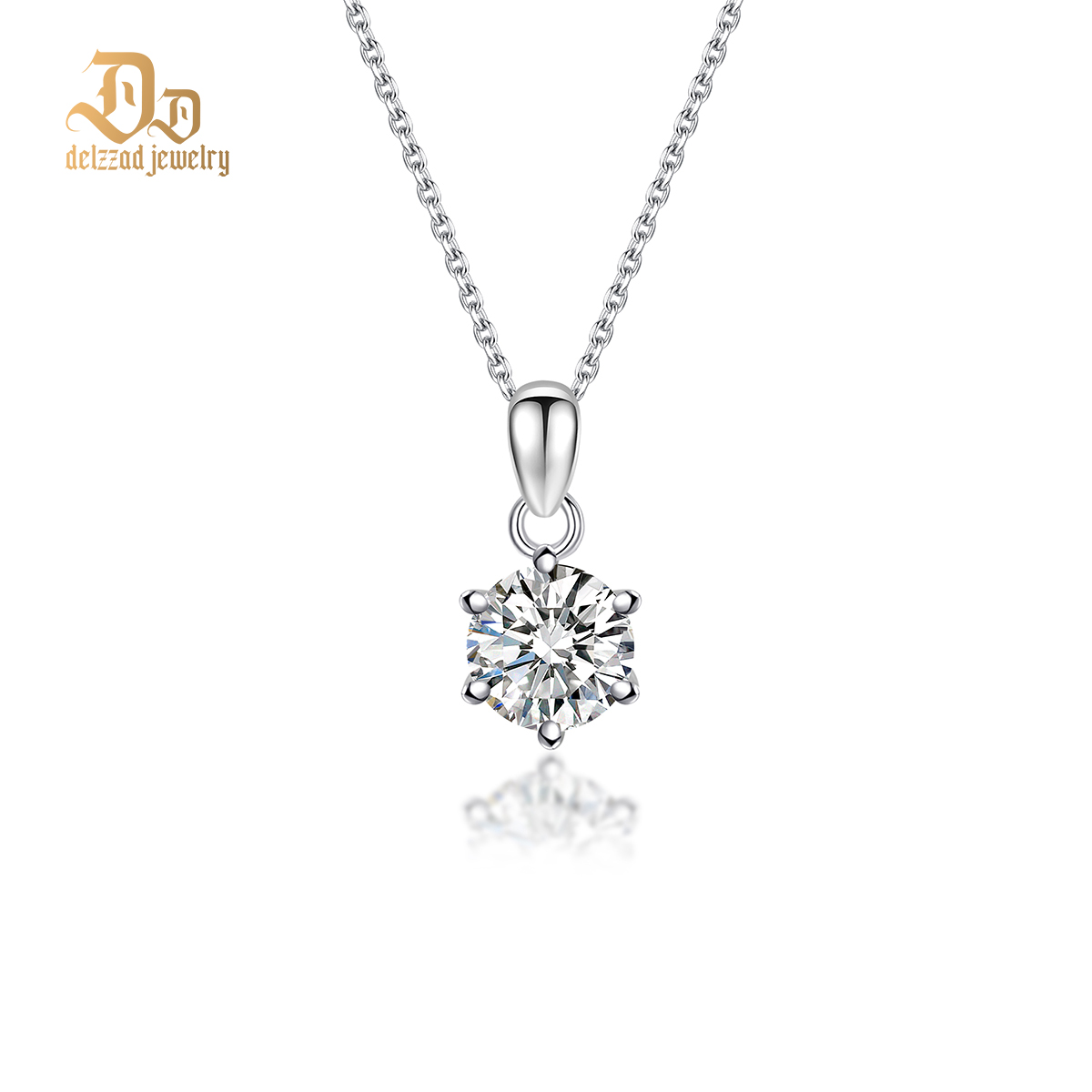 1ct Six-Prong Pendant D Color VVS Synthetic Moissanite S925 Chain Women Solitaire Necklace Gifts