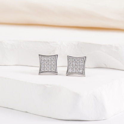 Delzzad Hip Hop Cubic Stud Earrings VVS Synthetic Moissanite S925 Stud Square Earrings Unisex Ear Piercing Jewelry Perfect Birthday Engagement Anniversary Mother’s Day Christmas Gift for Men Women Silver Earrings Golden Earrings Wedding Set