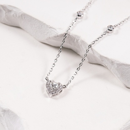 Delzzad Eternal Heart Set Bling Love Heart Bracelet Heart Pendant Necklace Jewelry Set Synthetic Moissanite Necklace Bracelet Jewelry Copper Chain