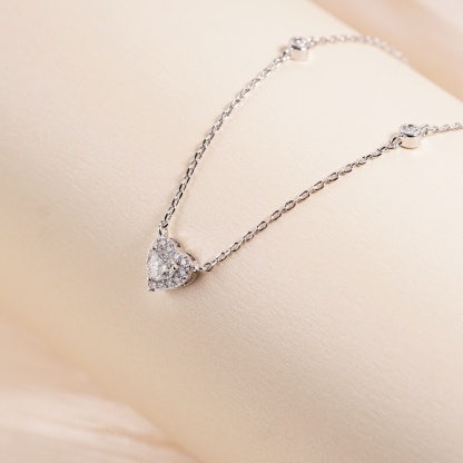 Delzzad Eternal Heart Set Bling Love Heart Bracelet Heart Pendant Necklace Jewelry Set Synthetic Moissanite Necklace Bracelet Jewelry Copper Chain