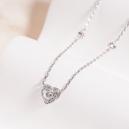 Delzzad Eternal Heart Set Bling Love Heart Bracelet Heart Pendant Necklace Jewelry Set Synthetic Moissanite Necklace Bracelet Jewelry Copper Chain