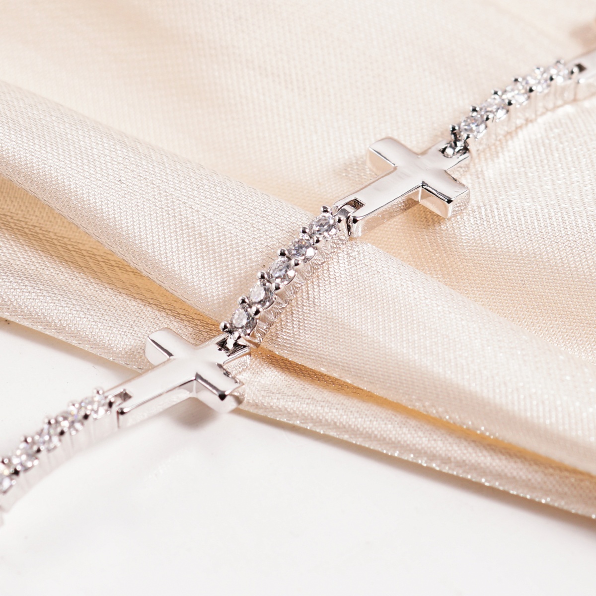 Eternal Devotion Sideways Cross Bracelet Copper Chain Synthetic Moissanite Bracelet