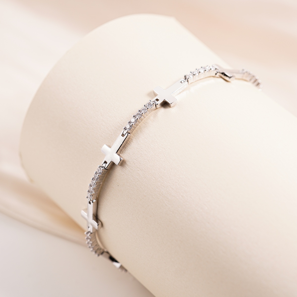 Eternal Devotion Sideways Cross Bracelet Copper Chain Synthetic Moissanite Bracelet