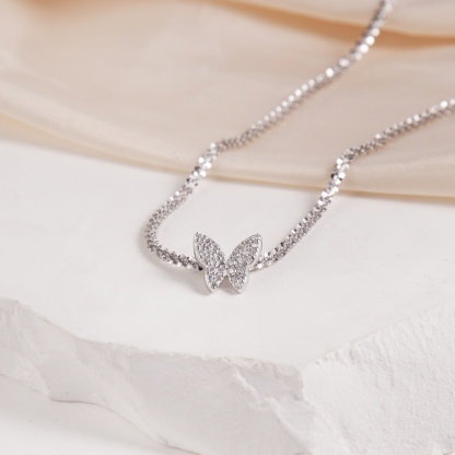 Delzzad Butterfly Choker Necklace Pendant Chain VVS Synthetic Moissanite S925 Chain Pendant Necklace Jewelry Perfect Birthday Wedding Engagement Anniversary Christmas Gift