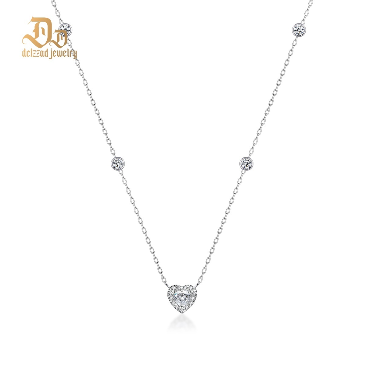 Delzzad Eternal Heart Set Bling Love Heart Bracelet Heart Pendant Necklace Jewelry Set Synthetic Moissanite Necklace Bracelet Jewelry Copper Chain