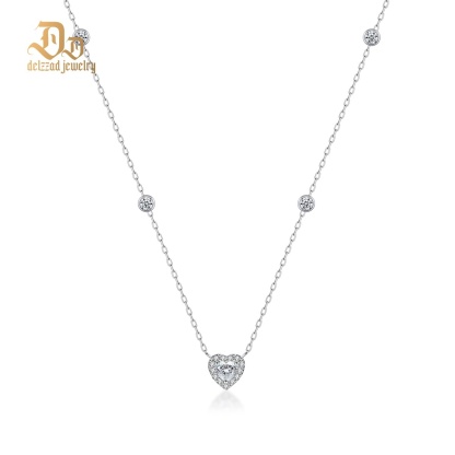 Delzzad Eternal Heart Set Bling Love Heart Bracelet Heart Pendant Necklace Jewelry Set Synthetic Moissanite Necklace Bracelet Jewelry Copper Chain