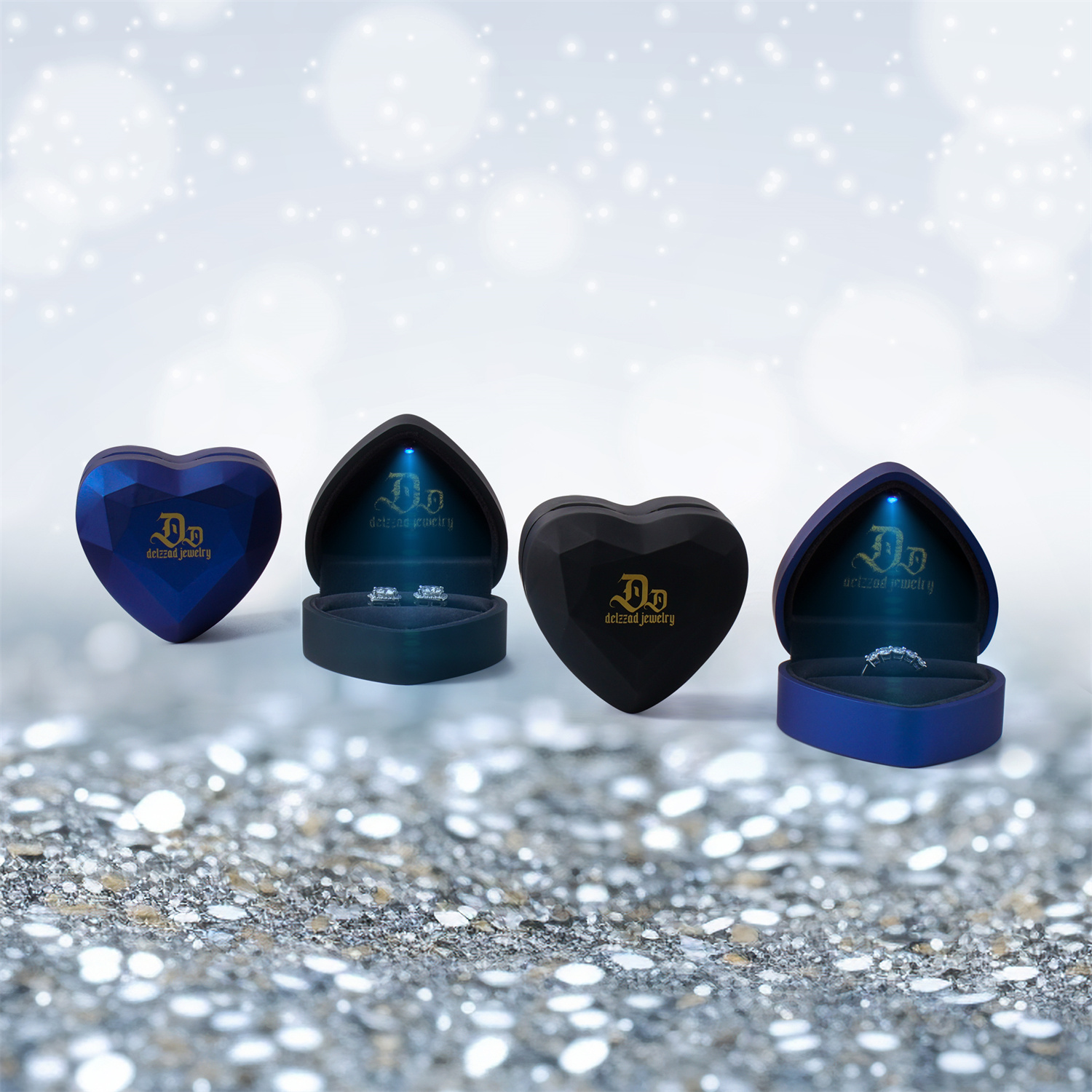 Delzzad Luxury Love Heart Jewelry Gift Box with Light Surprise Ring Heart Box Earrings Jewelry Box Christmas Gift Birthday Halloween Valentine's Day Thanksgiving Day Mother's Day Jewelry Present Box(Box Only)